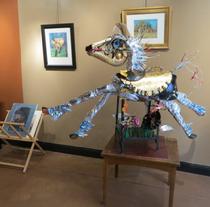 recycled art, horse, French horn, golf clubs and more.. 